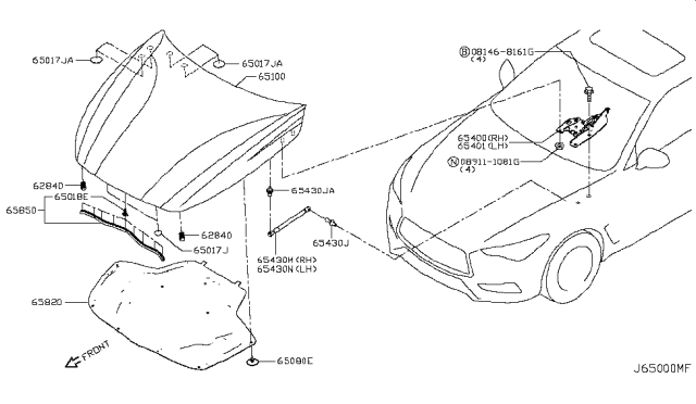 2019 Infiniti Q60 Stay Assy-Hood,LH Diagram for 65471-5CA0A