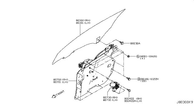 2019 Infiniti Q60 Door Window Regulator Assembly, Right Diagram for 80720-5CA0A