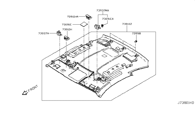 2019 Infiniti Q60 SPACER-HEADLINING Diagram for 73983-5CA0A