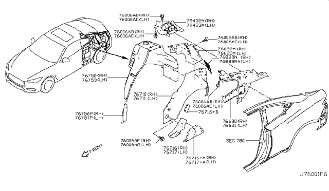 2019 Infiniti Q60 Reinforce-Rear Pillar LH Diagram for 76615-5CA0A