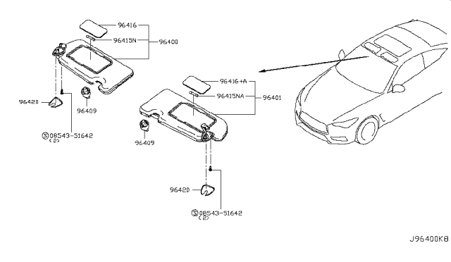 2017 Infiniti Q60 Cover-SUNVISOR Diagram for 96420-JF00B