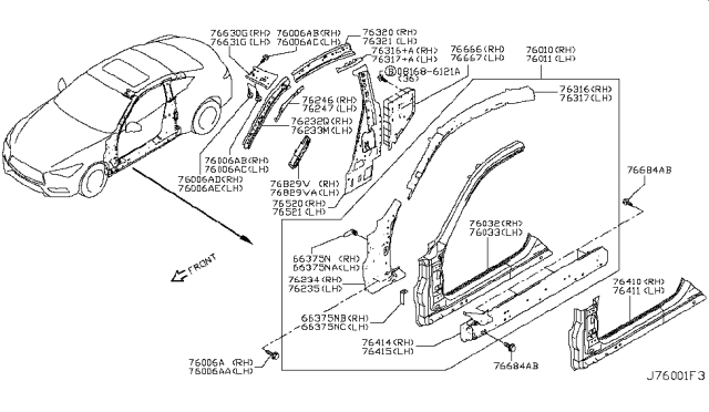 2018 Infiniti Q60 Sill Assy-Outer,LH Diagram for G6411-5CAMA