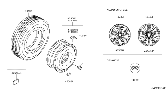 2017 Infiniti Q60 Aluminum Wheel Diagram for D0C00-5CA3A