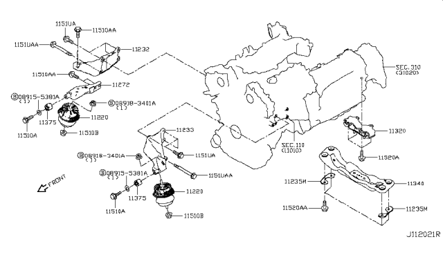 2018 Infiniti Q60 Bracket-Engine Mounting Diagram for 11233-4HK0A