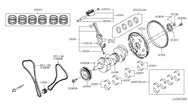 2018 Infiniti Q60 Piston-W/Pin Diagram for A2010-5CA1C