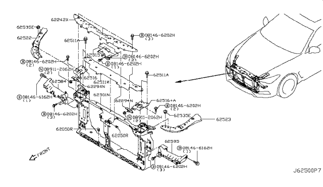 2018 Infiniti Q60 Front Apron & Radiator Core Support Diagram 2