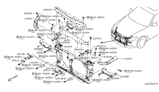 2019 Infiniti Q60 Front Apron & Radiator Core Support Diagram 1