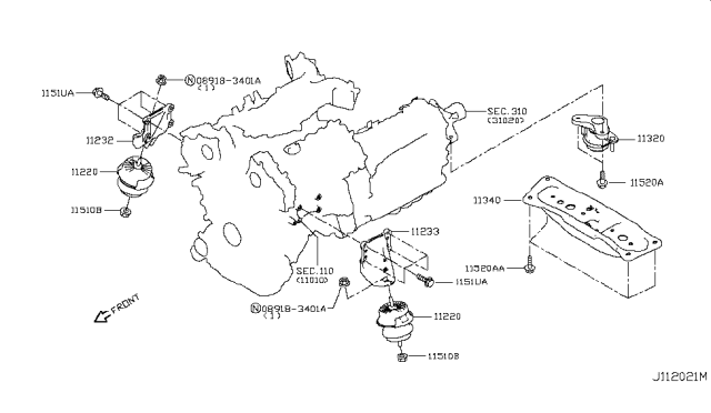 2018 Infiniti Q60 Engine & Transmission     Mounting Diagram 2