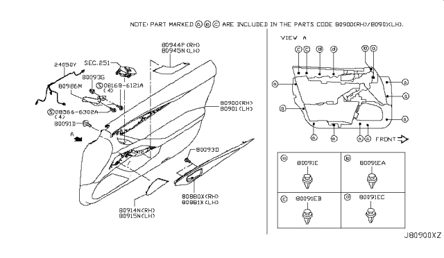 2017 Infiniti Q60 Front Door Trimming Diagram 2