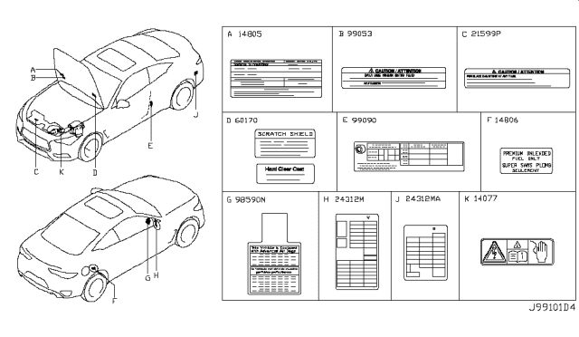 2019 Infiniti Q60 PLACARD Tire Limit Diagram for 99090-5CH3B