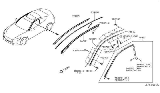 2019 Infiniti Q60 Weatherstrip-Body Side,LH Diagram for 76861-5CA0A