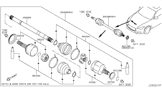 2017 Infiniti Q60 Front Drive Shaft (FF) Diagram 4