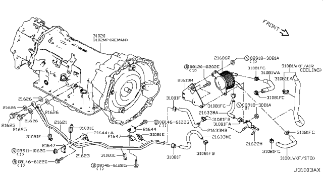 2017 Infiniti Q60 Transmission Assembly - Automatic Diagram for 31020-X070A