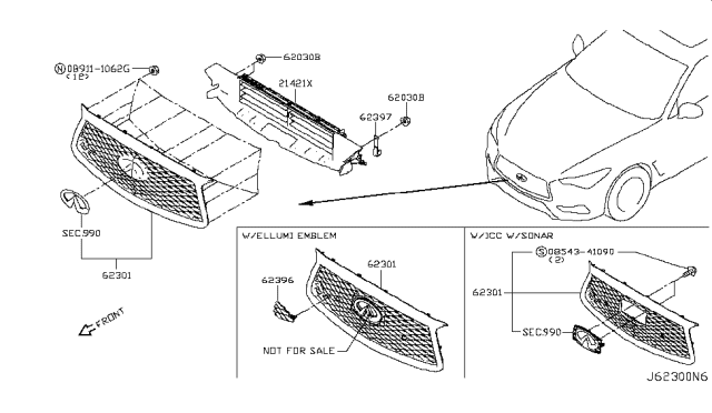 2017 Infiniti Q60 Bracket-Radiator Grille,LH Diagram for 62366-5CA0A