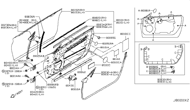 2017 Infiniti Q60 INSULATOR Body Side Diagram for 65116-3NA0A