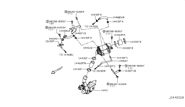 2019 Infiniti Q60 Bracket-Charge Air Cooler Diagram for 14487-5CA0E