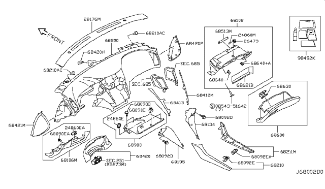 2019 Infiniti Q60 Instrument Panel,Pad & Cluster Lid Diagram 3