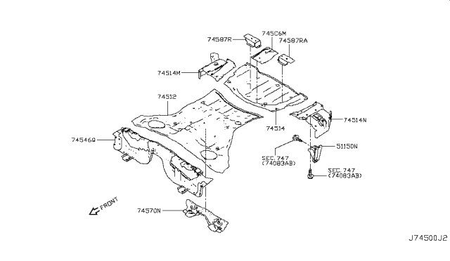 2019 Infiniti Q60 Floor-Rear,Front Diagram for G4512-1MSMA