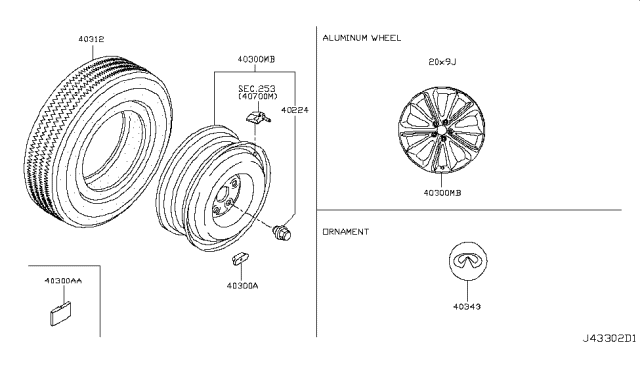2017 Infiniti Q60 Road Wheel & Tire Diagram 3