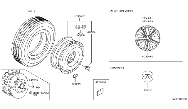 2019 Infiniti Q60 Aluminum Wheel Diagram for D0C00-5CA3C