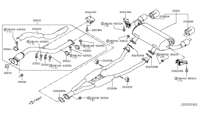 2018 Infiniti Q60 Exhaust Tube & Muffler Diagram 1