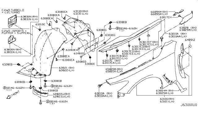 2018 Infiniti Q60 Protector-Front Fender,Front LH Diagram for 63845-5CA0A