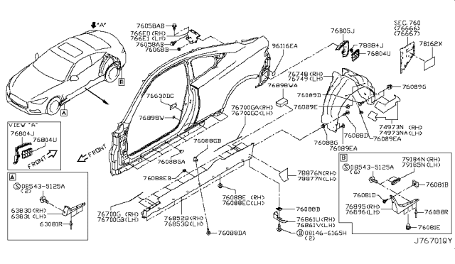 2019 Infiniti Q60 Protector-Rear Wheel House,LH Diagram for 76749-5CA0A