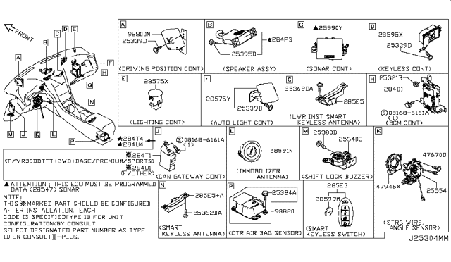 2019 Infiniti Q60 Sensor-Side,Air Bag Center Diagram for K8820-5CA0A