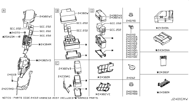 2019 Infiniti Q60 Cover-FUSIBLE Link Holder Diagram for 24382-4GC3A