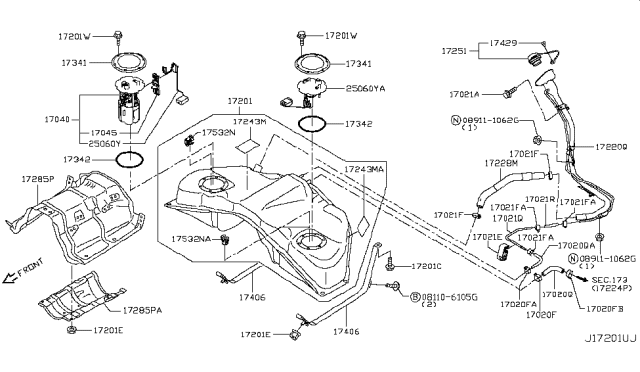 2019 Infiniti Q60 Tube Assy-Filler Diagram for 17221-5CA0A