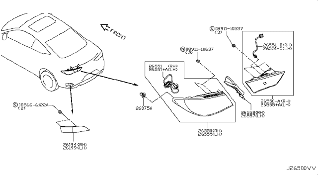 2018 Infiniti Q60 Combination Lamp Assy-Rear,LH Diagram for 26555-5CA0A