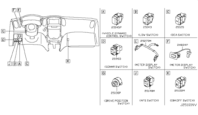 2008 Infiniti EX35 Switch Assy Diagram for 24824-1BA0A