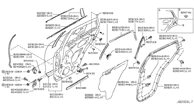 2015 Infiniti QX50 Rear Door Panel & Fitting Diagram 1