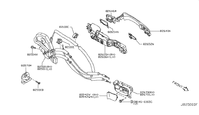 2015 Infiniti QX50 Rear Door Lock & Handle Diagram 1