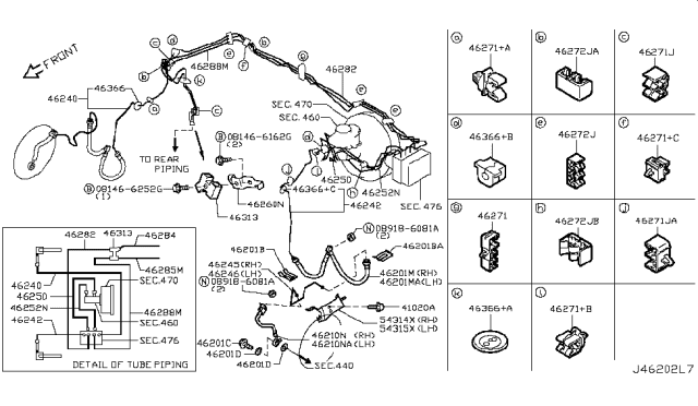 2013 Infiniti EX37 Hose Assembly-Brake Front Diagram for 46211-JL40A