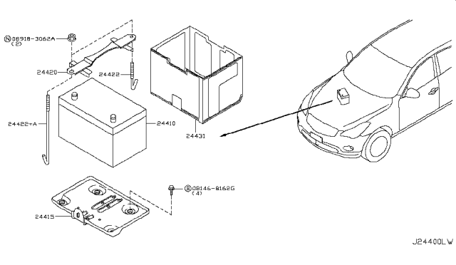 2014 Infiniti QX50 Battery & Battery Mounting Diagram 1