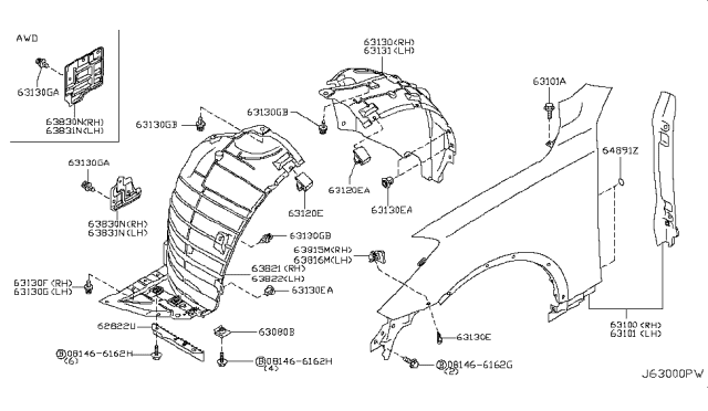 2013 Infiniti EX37 Front Fender & Fitting Diagram 2