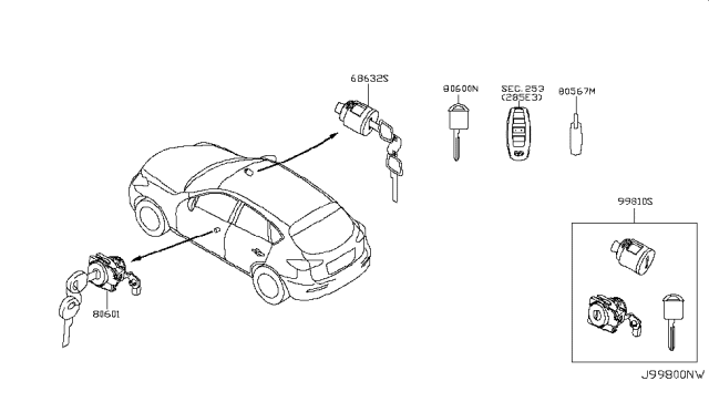 2011 Infiniti EX35 Key Set & Blank Key Diagram 1