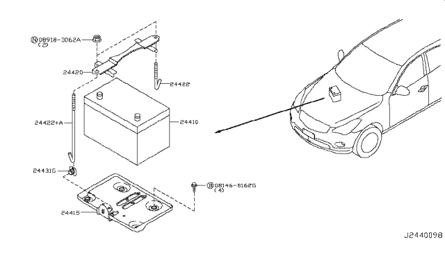 2009 Infiniti EX35 Battery & Battery Mounting Diagram 2