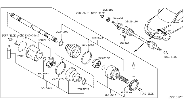 2015 Infiniti QX50 Front Drive Shaft (FF) Diagram 1