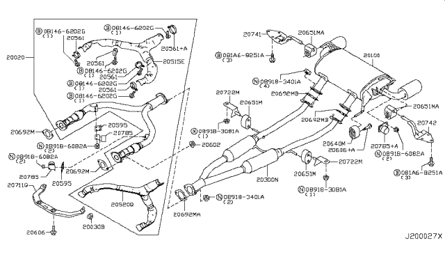 2017 Infiniti QX50 Exhaust Main Muffler Assembly Diagram for 20100-1BU0A