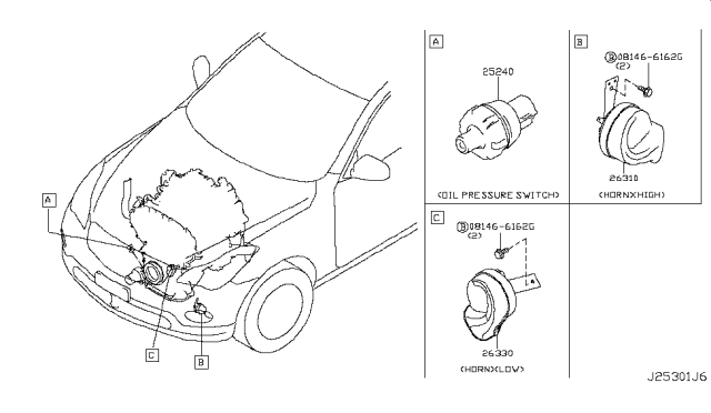 2012 Infiniti EX35 Horn Assy-Electric High Diagram for 25610-1BA0A