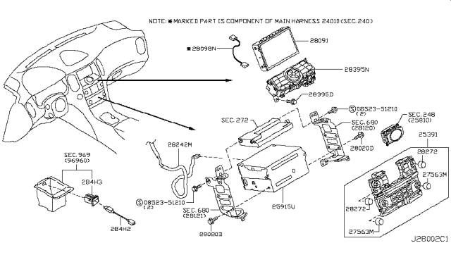 2016 Infiniti QX50 Switch Assembly - Av & Navigation Diagram for 28395-1BH1D