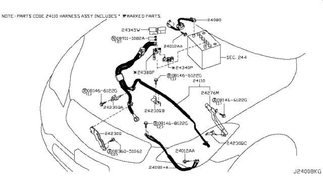 2012 Infiniti EX35 Cable Assy-Battery Earth Diagram for 24083-JK60A