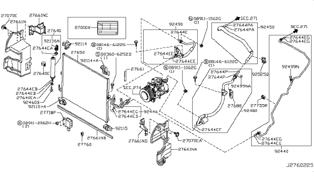 2015 Infiniti QX50 Condenser,Liquid Tank & Piping Diagram 1