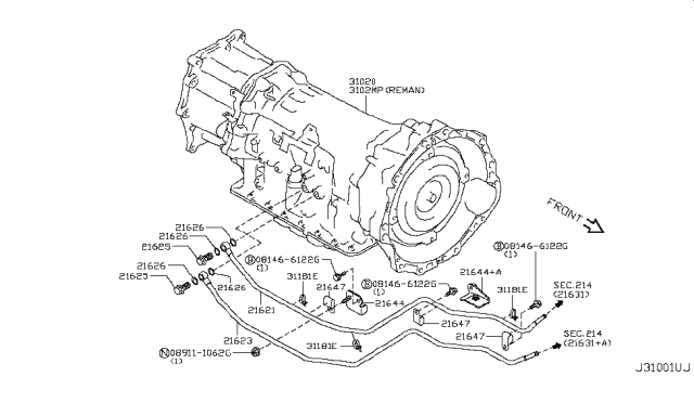 2012 Infiniti EX35 Transmission Assembly - Automatic Diagram for 310C0-X357D