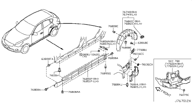 2011 Infiniti EX35 Body Side Fitting Diagram 1