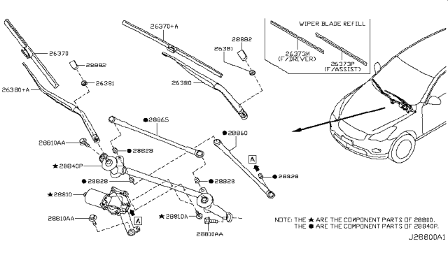 2015 Infiniti QX50 Wiper Blade Driver Refill Diagram for 28895-CD55B