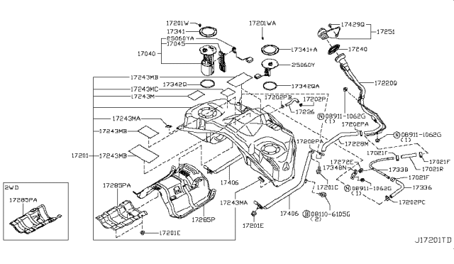 2016 Infiniti QX50 Tube Assy-Filler Diagram for 17221-1UX0C