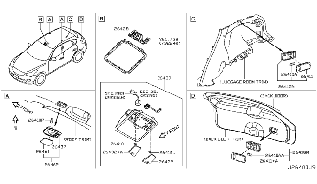 2013 Infiniti EX37 Room Lamp Diagram 1